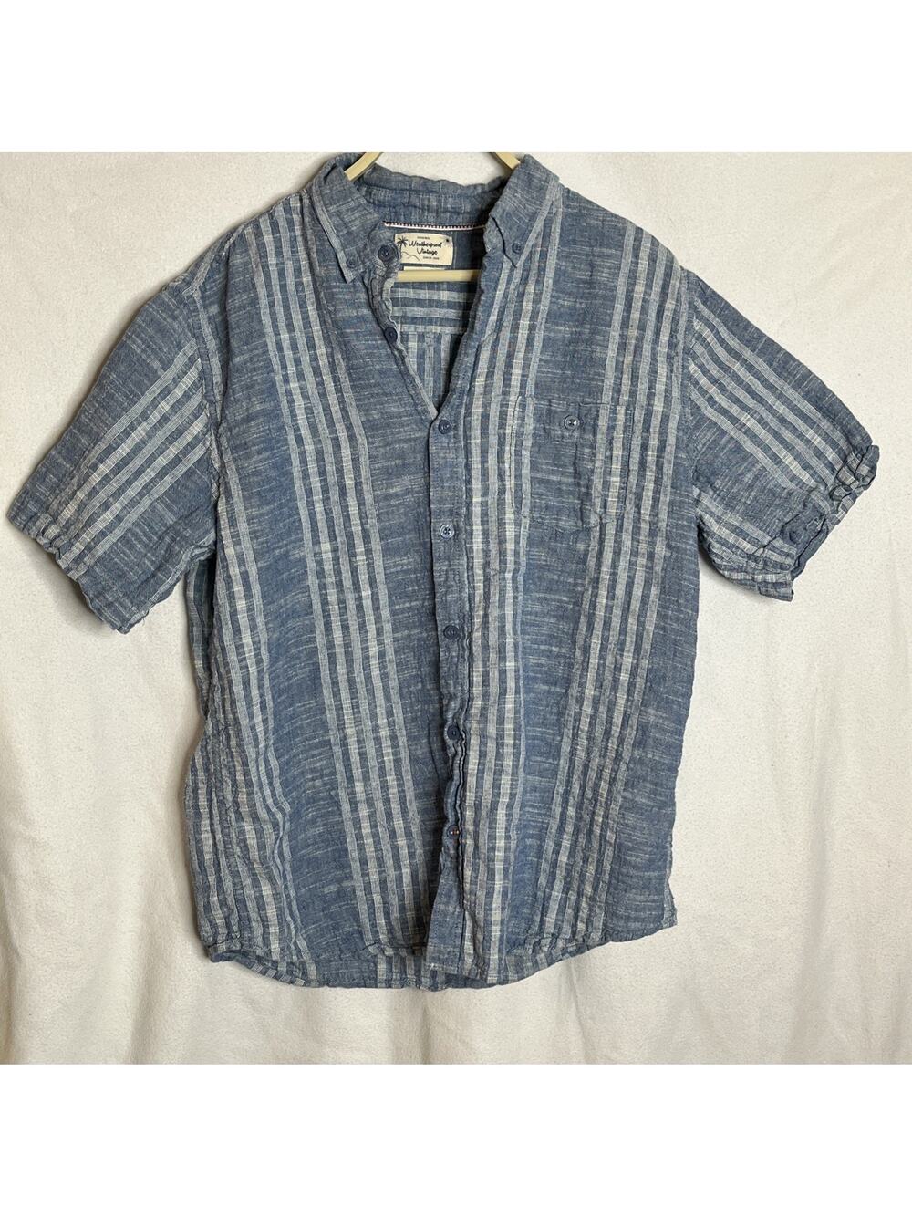 Original Weatherproof Vintage Men's L Blue Washable Linen Button Front Shirt